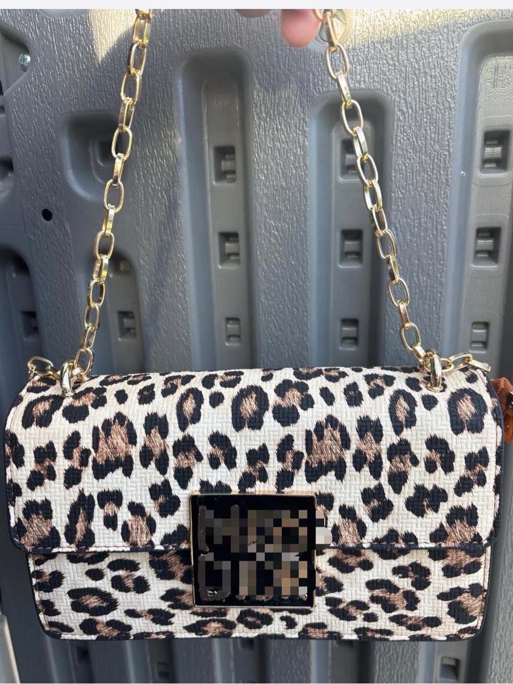 Leopard Print Chain Crossbody Bag - Brown/Black